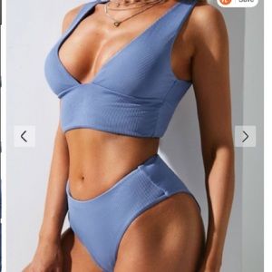 ZAFUL Ribbed Plunging Plain Tankini